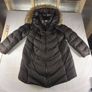 Michael Kors Women's XL Black Puffer Coat Faux Fur Hood Long Winter Jacket